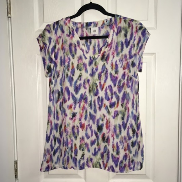 CAbi plume tunic top size S multicolor feathers - Picture 2 of 7